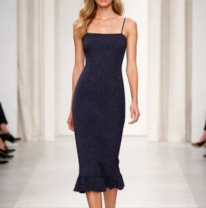 Rampage Vintage 90s Chic Polka Dot Spaghetti Square Neck Ruffle Hem Midi Dress